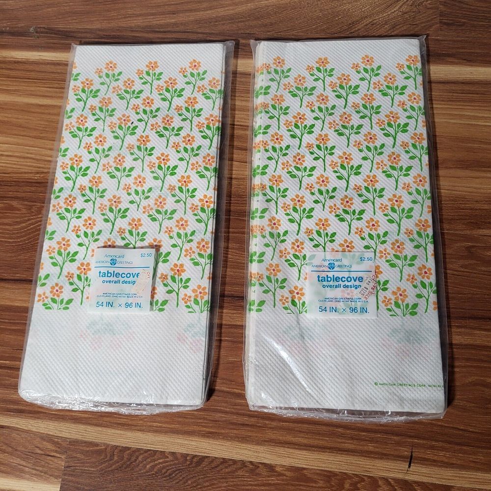 Lot Of 2 VTG Daisy Table Cover Flower 70s 54x96 Americard‎ American Greeting USA